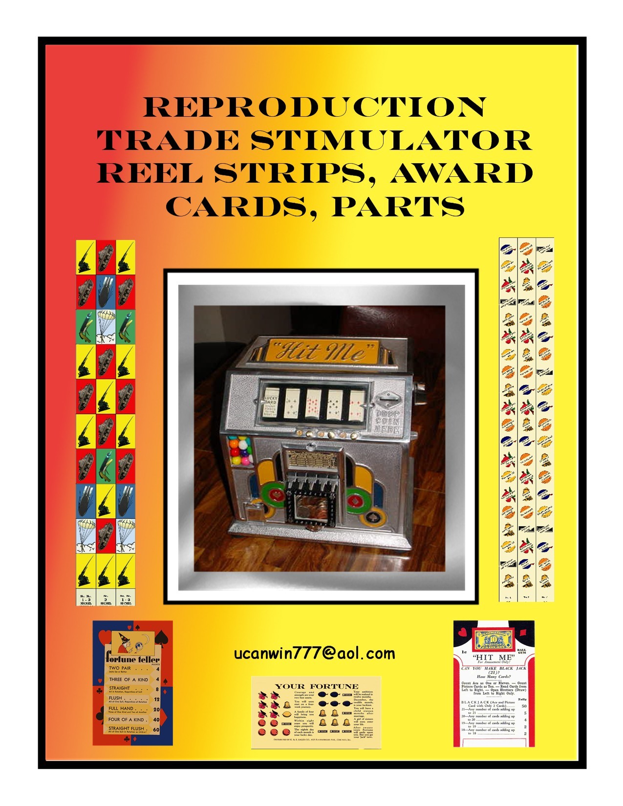 Reproduction Trade Stimulator Reel Strips, Award Cards, Gumball Related Parts and More