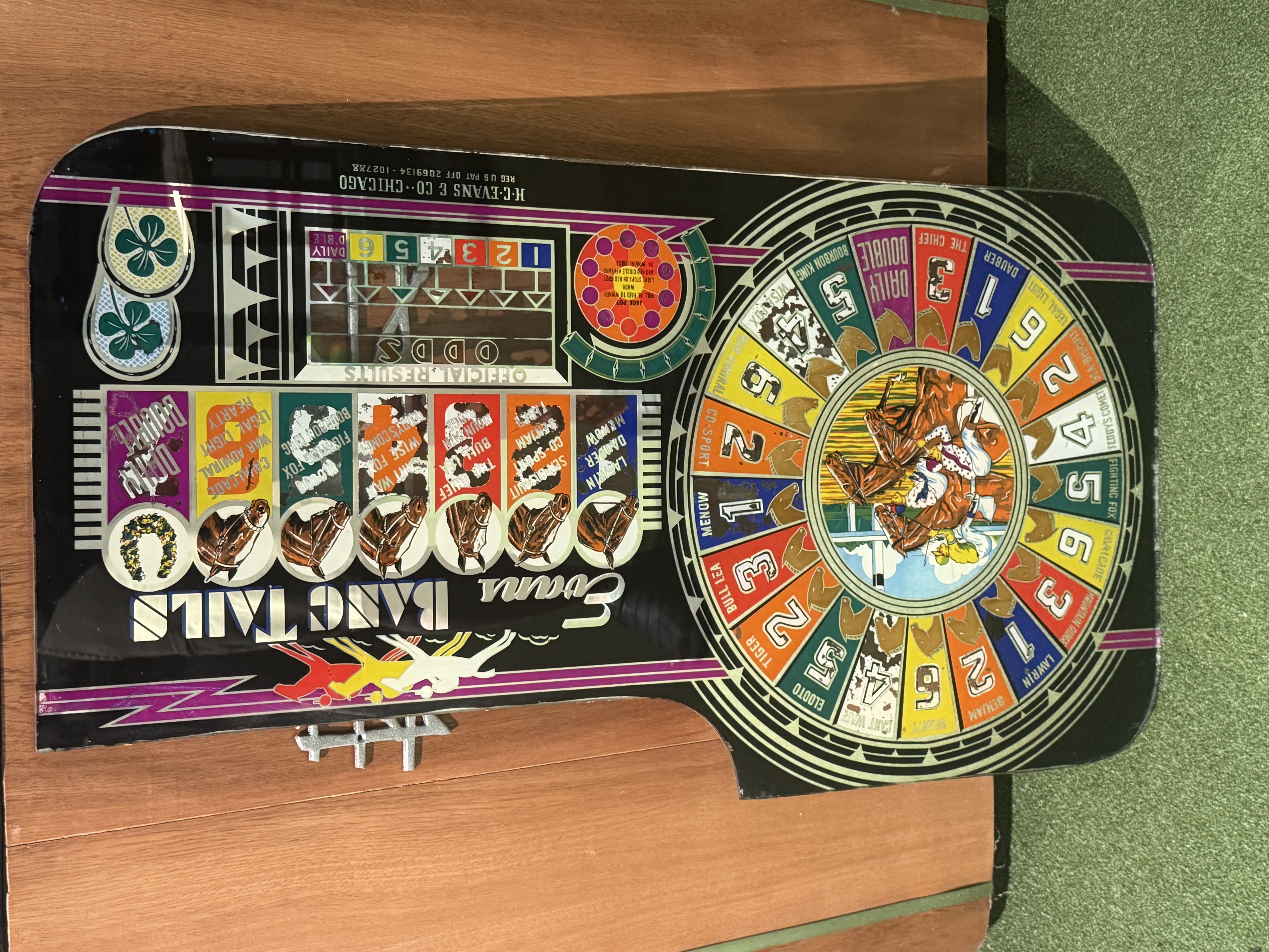 Original Glass for H.C. Evans Bangtails Slot Machine